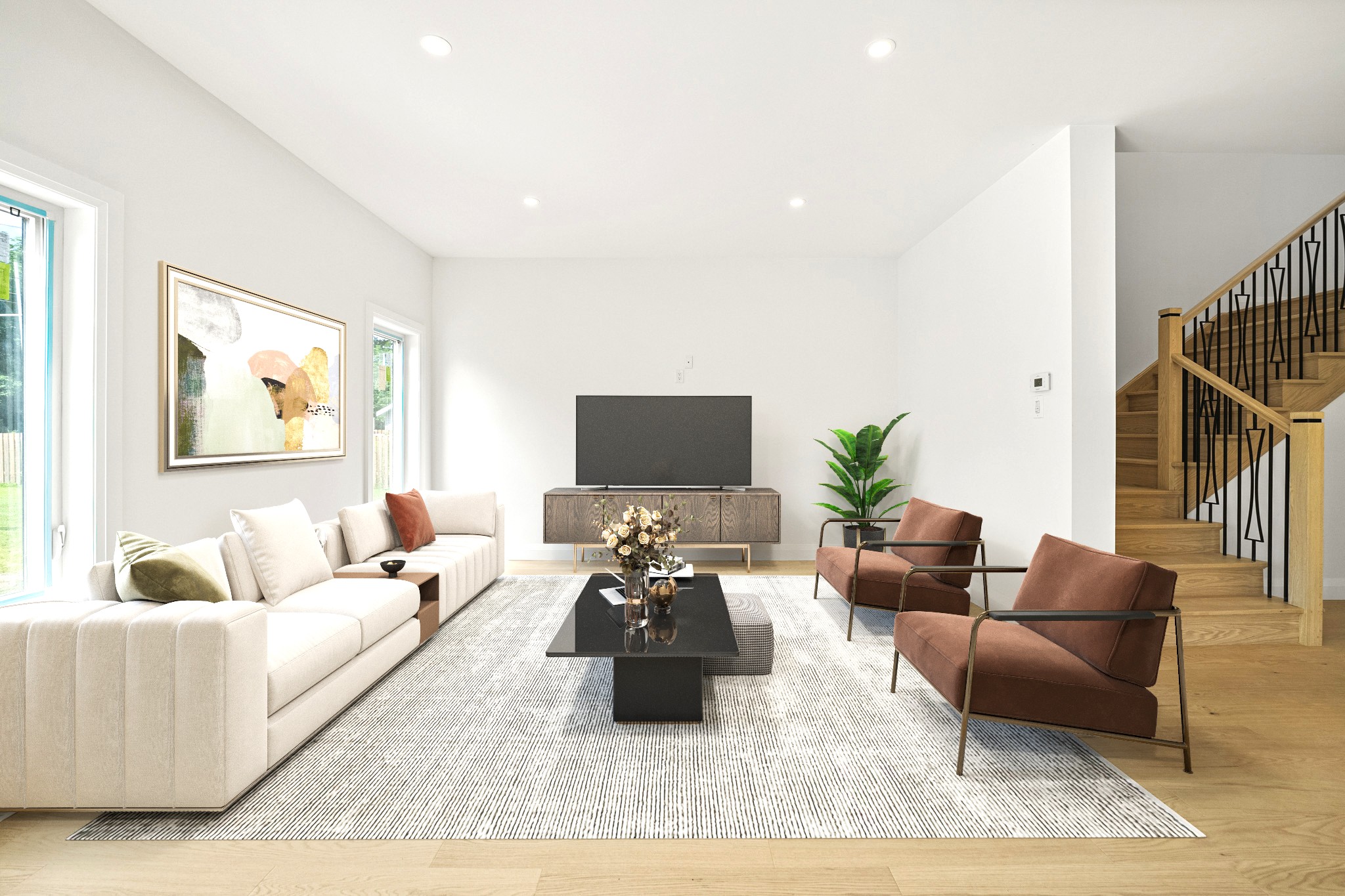 Custom home living room by Penta Rock Homes, St. Catharines